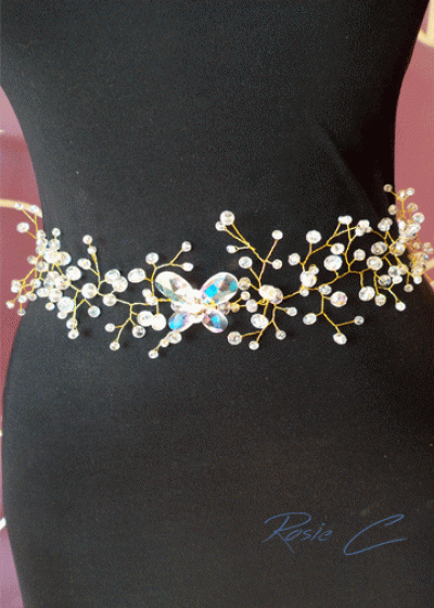Дизайнерски колан за рокля с кристали - Crystal Butterfly Gold